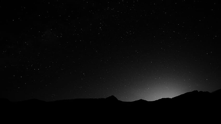 Night Sky Mountain Black & White HD wallpaper