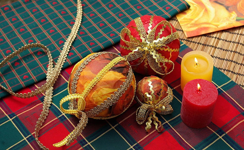 休日, キャンドル, 休日, テープ, クリスマスの飾り, クリスマスツリーのおもちゃ, テーブルクロス, 三つ編み, 準備 高画質の壁紙