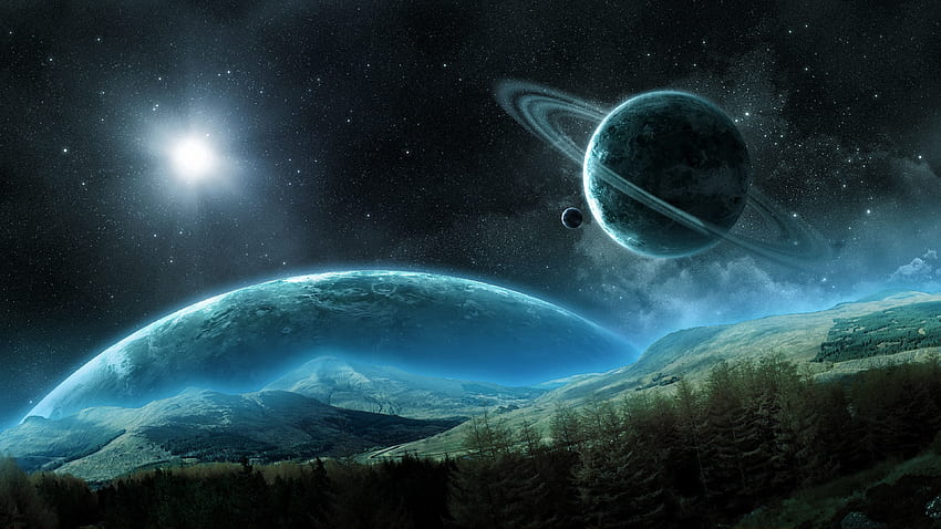 Planet, Universe, Night, Rings, Space, Cosmic, Satellite, Saturn HD wallpaper