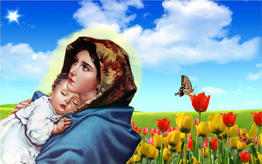 祝福された母マリア、赤ちゃん、母、イエス、キリスト、マリア 高画質の壁紙