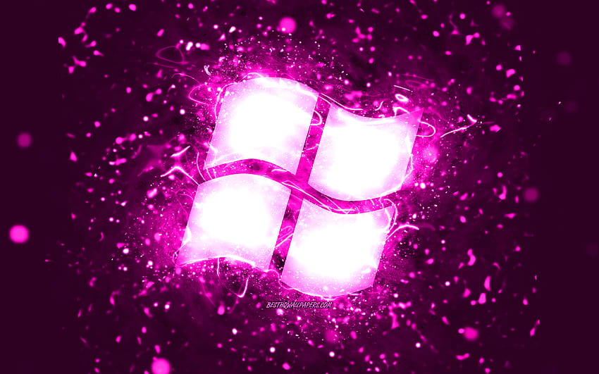 Windows purple logo, , purple neon lights, creative, purple abstract background, Windows logo, OS, Windows HD wallpaper