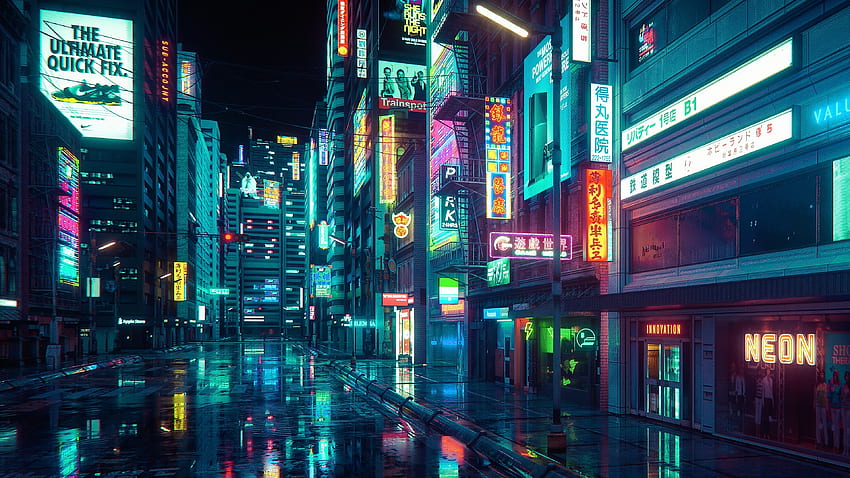 Cyberpunk, city, buildings, art HD wallpaper