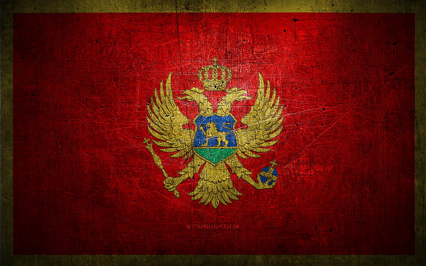 Montenegro-Metallflagge, Schmutzkunst, europäische Länder, Tag von Montenegro, nationale Symbole, Montenegro-Flagge, Metallflaggen, Flagge von Montenegro, Europa, montenegrinische Flagge, Montenegro HD-Hintergrundbild