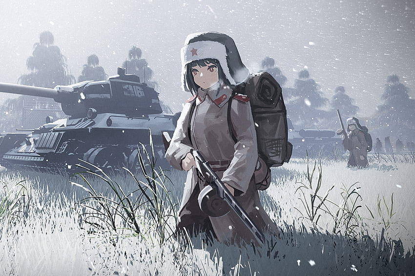 전쟁, 군인, 애니메이션 소녀, 예술 HD 월페이퍼