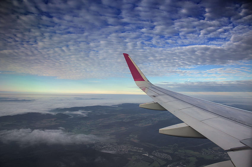 пътуване с въздух, самолет, самолет, синьо небе, облаци, Европа, летене, небе, пътуване, пътешественик, пътуване, пътуване, крило . Готино HD тапет