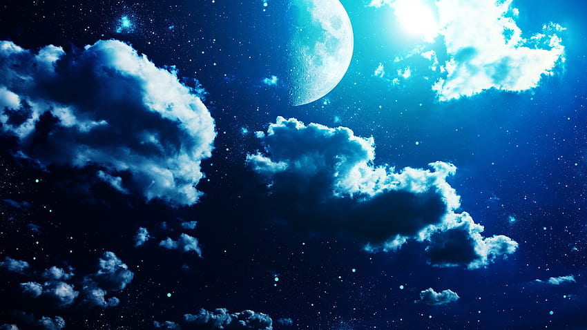 Bulan, Awan, Bintang, Malam, Langit untuk iMac 27 inci, Langit Malam dengan Awan Wallpaper HD