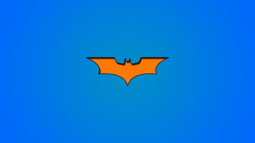 青色の背景にオレンジ色のバットマン シンボル、青色のバットマン ロゴ 高画質の壁紙