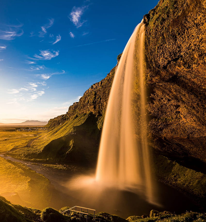Seljalandsfoss Waterfall Resolution , Nature , , and Background, Sun Waterfall HD phone wallpaper