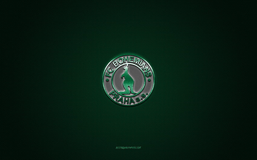 Bohemians Praha 1905, czeski klub piłkarski, zielone logo, zielone tło z włókna węglowego, pierwsza liga czeska, piłka nożna, Praha, Czechy, logo Bohemians Praha 1905 Tapeta HD