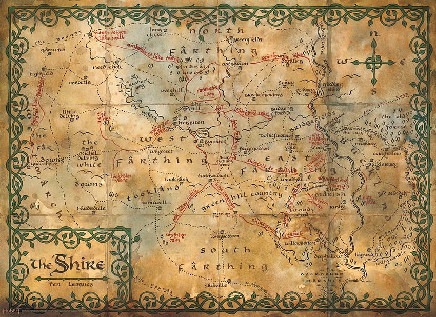 Carte du Hobbit Carte de la Comté, Terre du Milieu - Seigneur des Anneaux Carte de la Comté - - Fond d'écran HD