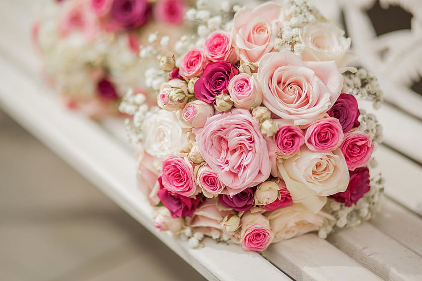 Hochzeitsstrauß, rosa Rosen, Babyrosa, , , Blumen HD-Hintergrundbild