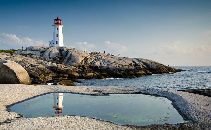 Peggy's Cove, Nova Scotia, Kanada, Landschaft, Natur, Spiegelung, Leuchtturm HD-Hintergrundbild