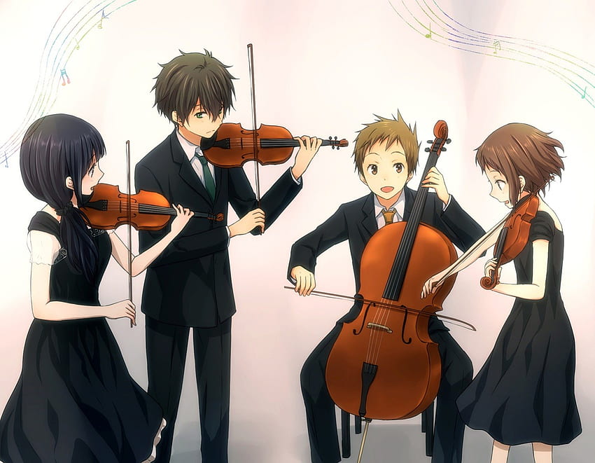 Hyouka-Orchester, süß, Anime-Jungs, Orchester, langes Haar, Kleid, Musik, Anime, Anime-igrls, Paar, cool, kurzes Haar, Hyouka, männlich, Instrumente, weiblich HD-Hintergrundbild