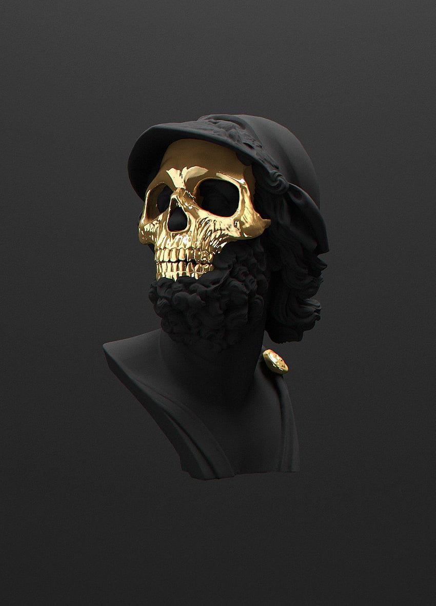 минимализъм, черно, злато, череп, смърт, портретен дисплей / и мобилен фон, черен и златен череп HD тапет за телефон