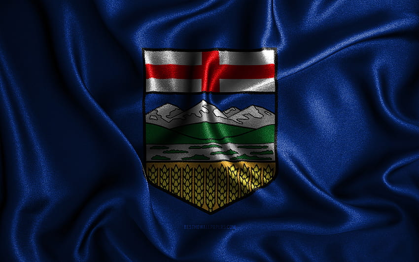Bandera de Alberta, banderas onduladas de seda, provincias canadienses, día de Alberta, banderas de tela, bandera de Alberta, arte 3D, Alberta, provincias de Canadá, bandera 3D de Alberta, Canadá fondo de pantalla