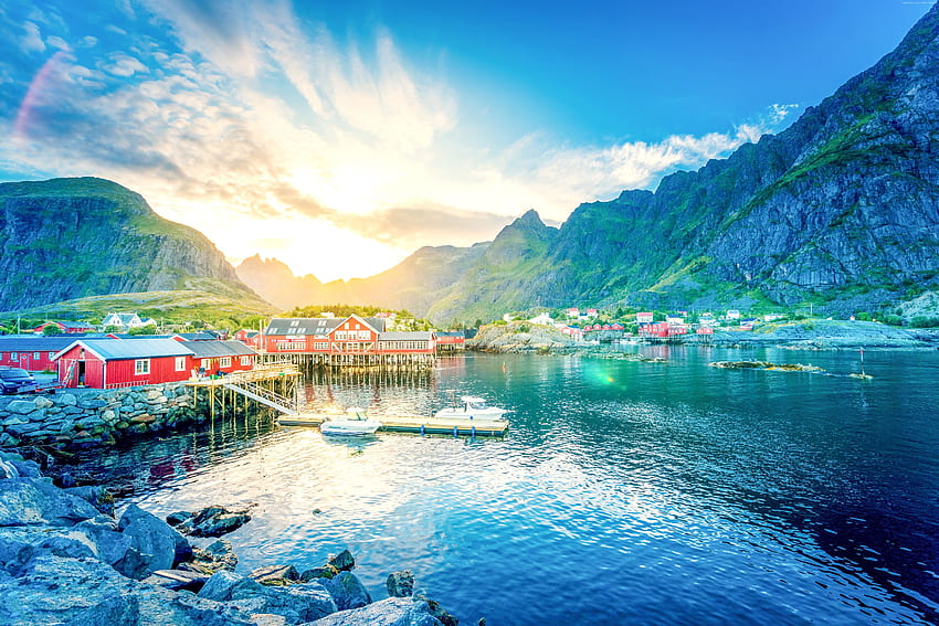 Lofoten, , , , Norwegia, danau, pegunungan Wallpaper HD