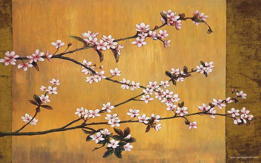 Wiśniowe kwiaty, y, sztuka, grafika, sztuka, tradycyjna sztuka japońska Tapeta HD