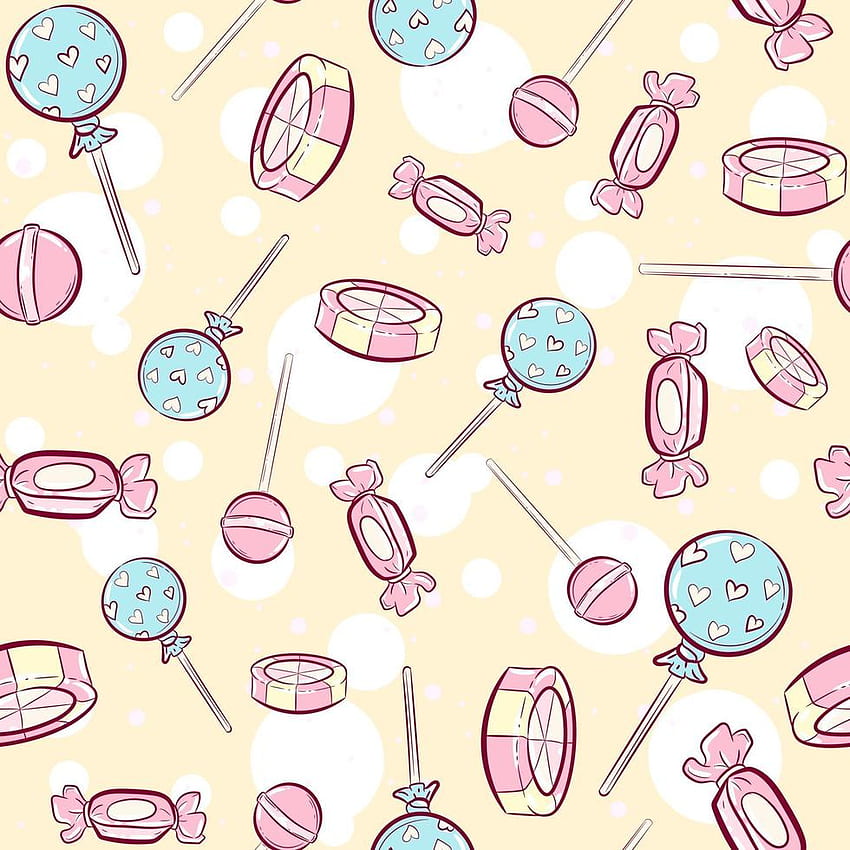 Kawaii pink seamless pattern with candies. Repetitive sweet background with peppermint, hard candies and lollipops. Pastel for kids and babies. 1990168 Vector Art at Vecteezy HD phone wallpaper