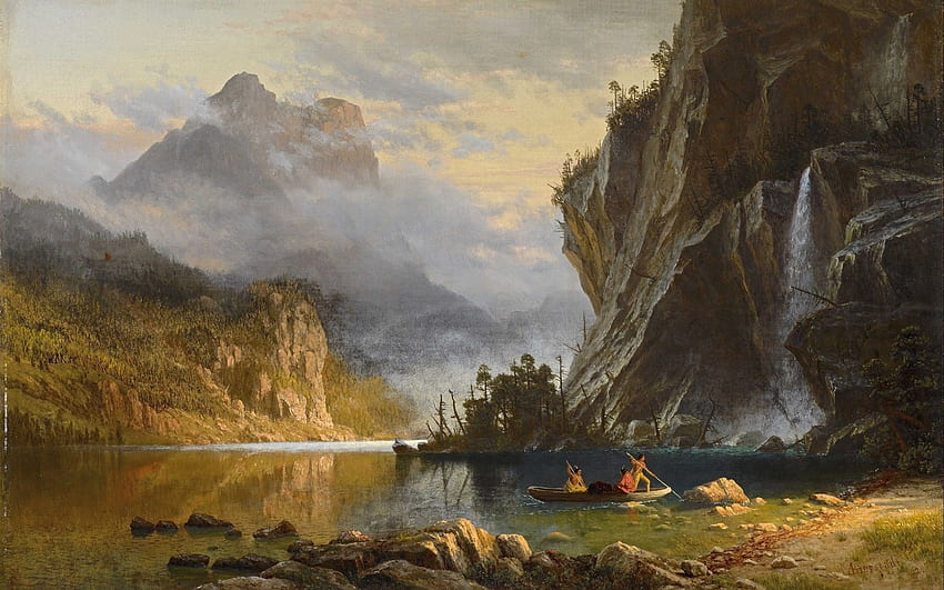 Indios Pesca submarina, Albert Bierstadt, Pintura artística IPhone 5 5S 5C SE , Antecedentes fondo de pantalla