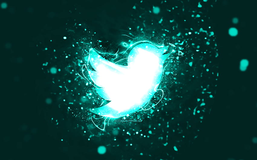 โลโก้ Twitter เทอร์ควอยซ์, ไฟนีออนสีฟ้าคราม, สร้างสรรค์, พื้นหลังนามธรรมสีฟ้าคราม, โลโก้ Twitter, เครือข่ายสังคม, ทวิตเตอร์ วอลล์เปเปอร์ HD