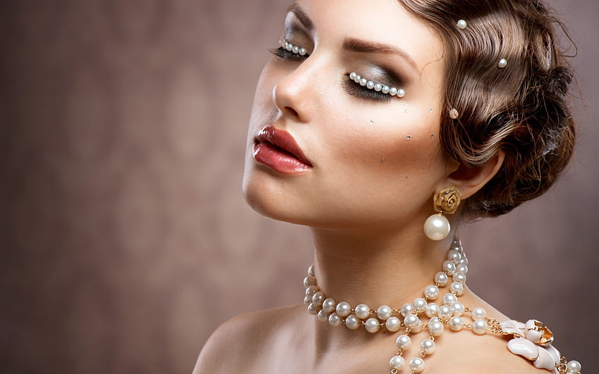 Beauty, jewel, model, pearl, face, girl, earring, woman, anna subbotina HD wallpaper