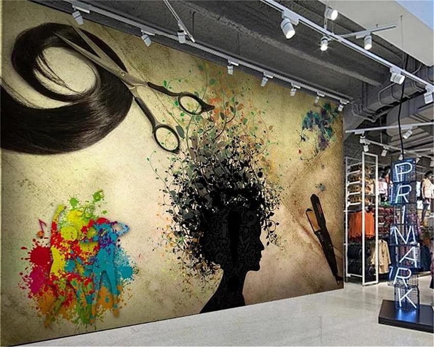 ขายส่งและขายปลีก 3D Nostalgic Silhouette Hair Salon กราฟฟิตี Tooling Wall การตกแต่งภายในที่เหนือกว่าวาดฝาผนัง Modern From Yunlin188, $20.11, Saloon วอลล์เปเปอร์ HD