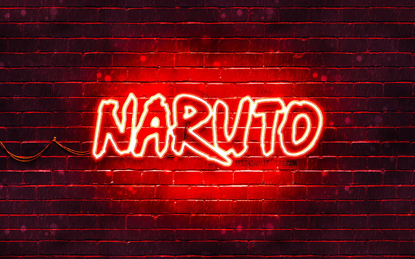 Logo rouge Naruto, mur de brique rouge, logo Naruto, manga, logo néon Naruto, Naruto Fond d'écran HD
