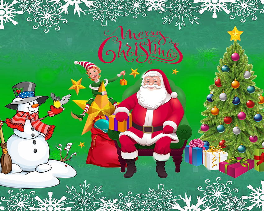 Merry Christmas Santa With Gift, Merry Christmas Snowman HD wallpaper