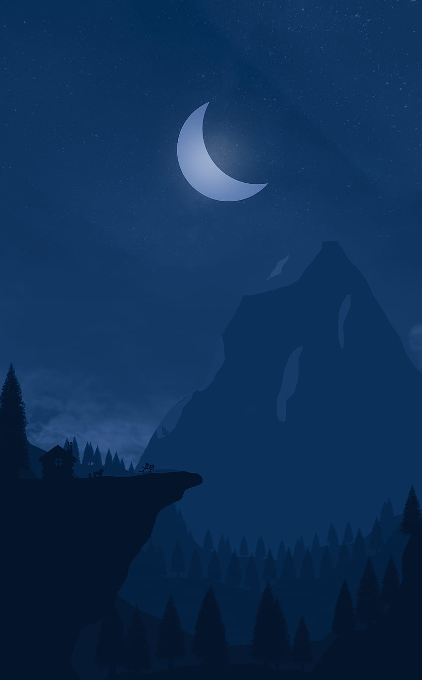 The Great Wander (Nacht, Atmosphäre, Himmel, Mond, Strichmännchen, 2D-Kunst, Nacht HD-Handy-Hintergrundbild