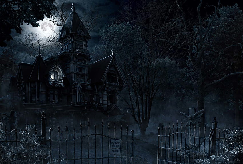 Къща с духове при пълнолуние, страшна луна HD тапет