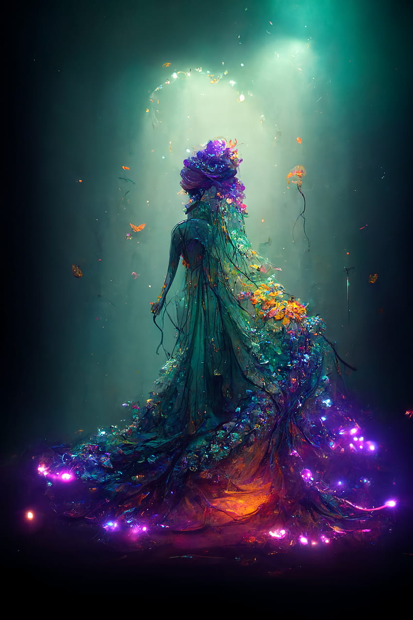 Floral mermaid, people_in_nature, beautiful, pink, fantasy, woman, blue, ocean, trippy, midjourney, psychedellic HD phone wallpaper