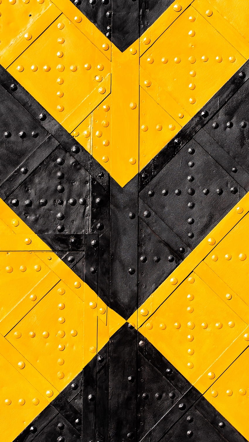 Iron, Marking, Stripes, Yellow, Black, Rivets - Black Yellow, Black Yellow Grey HD phone wallpaper