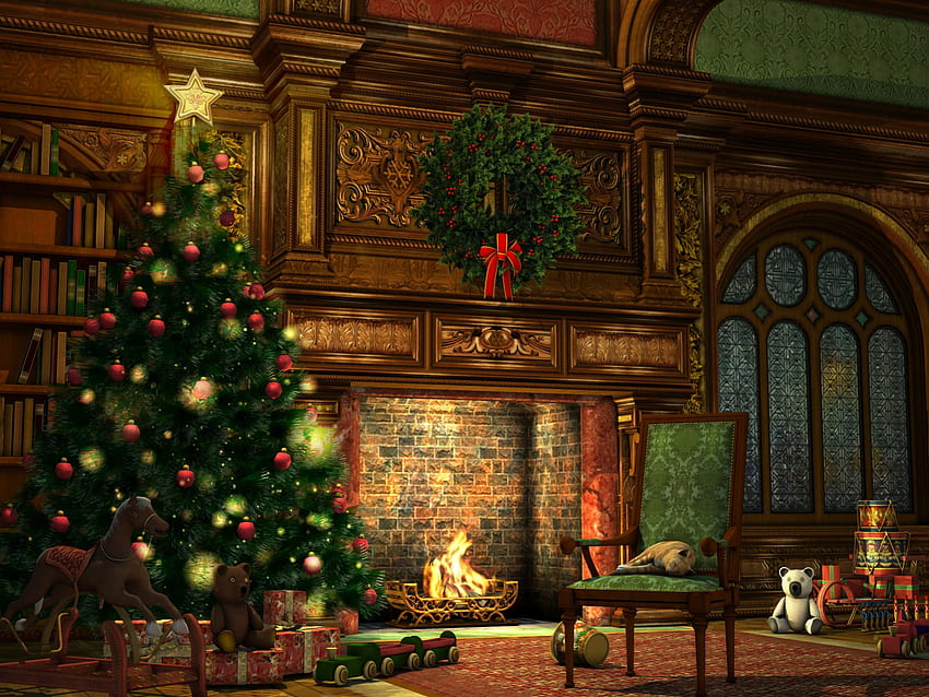 Heiligabend, Weihnachtskamin HD-Hintergrundbild