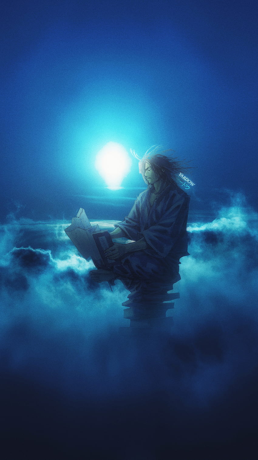 Vagabund, Atmosphäre, Wolke, hoch, Mond, lesen, blau, oben, Anime HD-Handy-Hintergrundbild