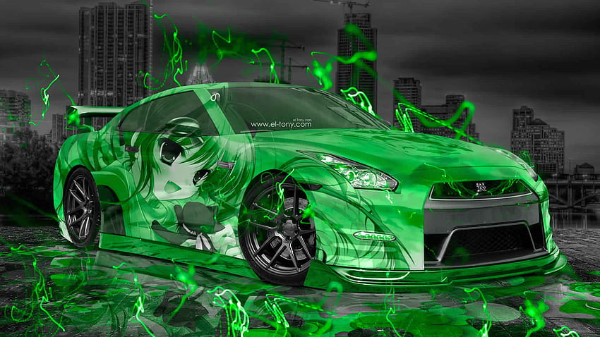 Nissan GTR R35 JDM 3D Anime Ragazza Aerografia City Car 2015 Sfondo HD
