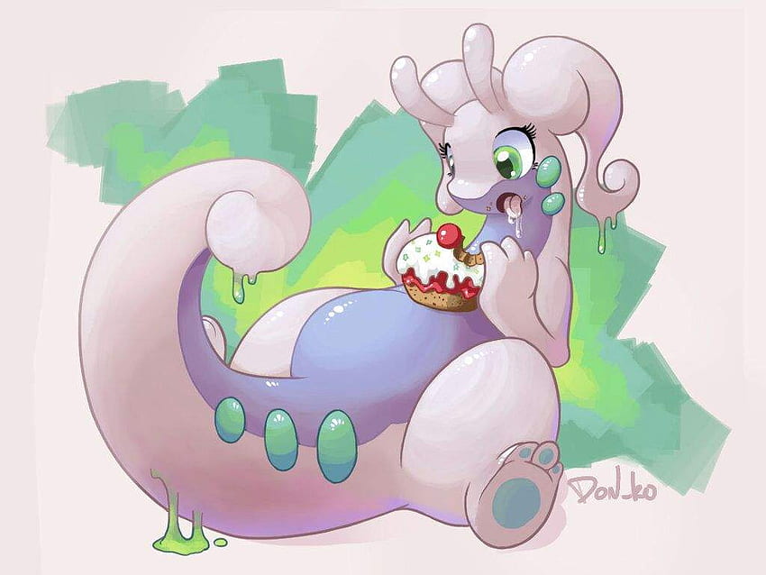 Cute white dragon pokemon goodra with a round purple belly on Craiyon