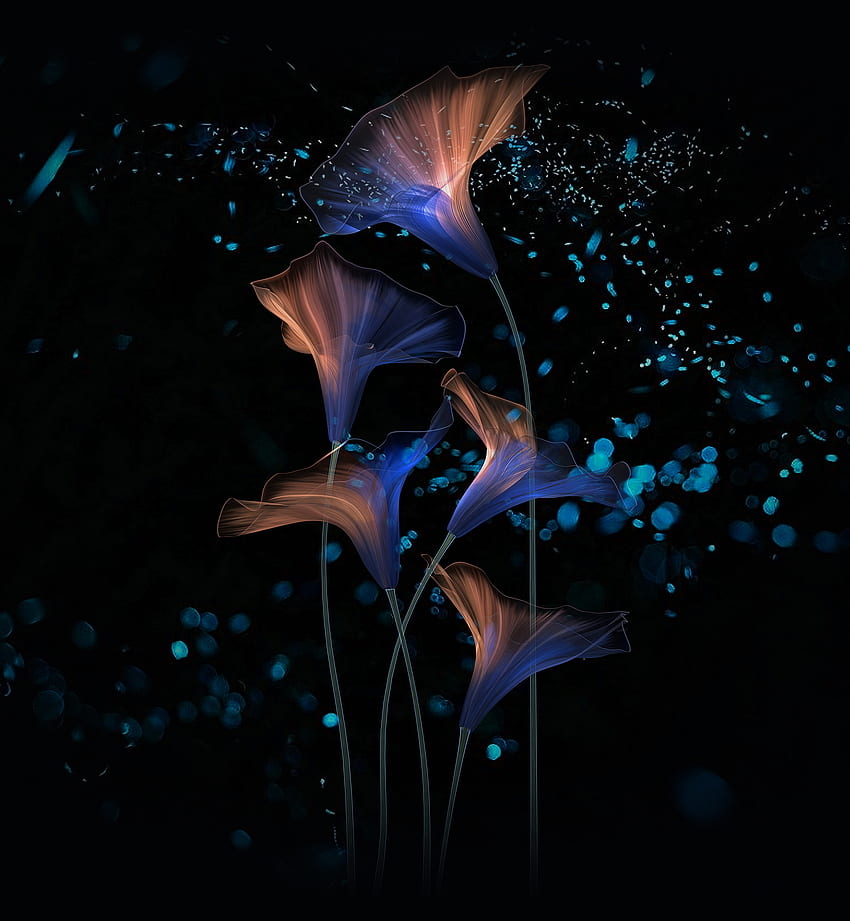 Kwiaty, abstrakcja, blask, sztuka cyfrowa Tapeta na telefon HD