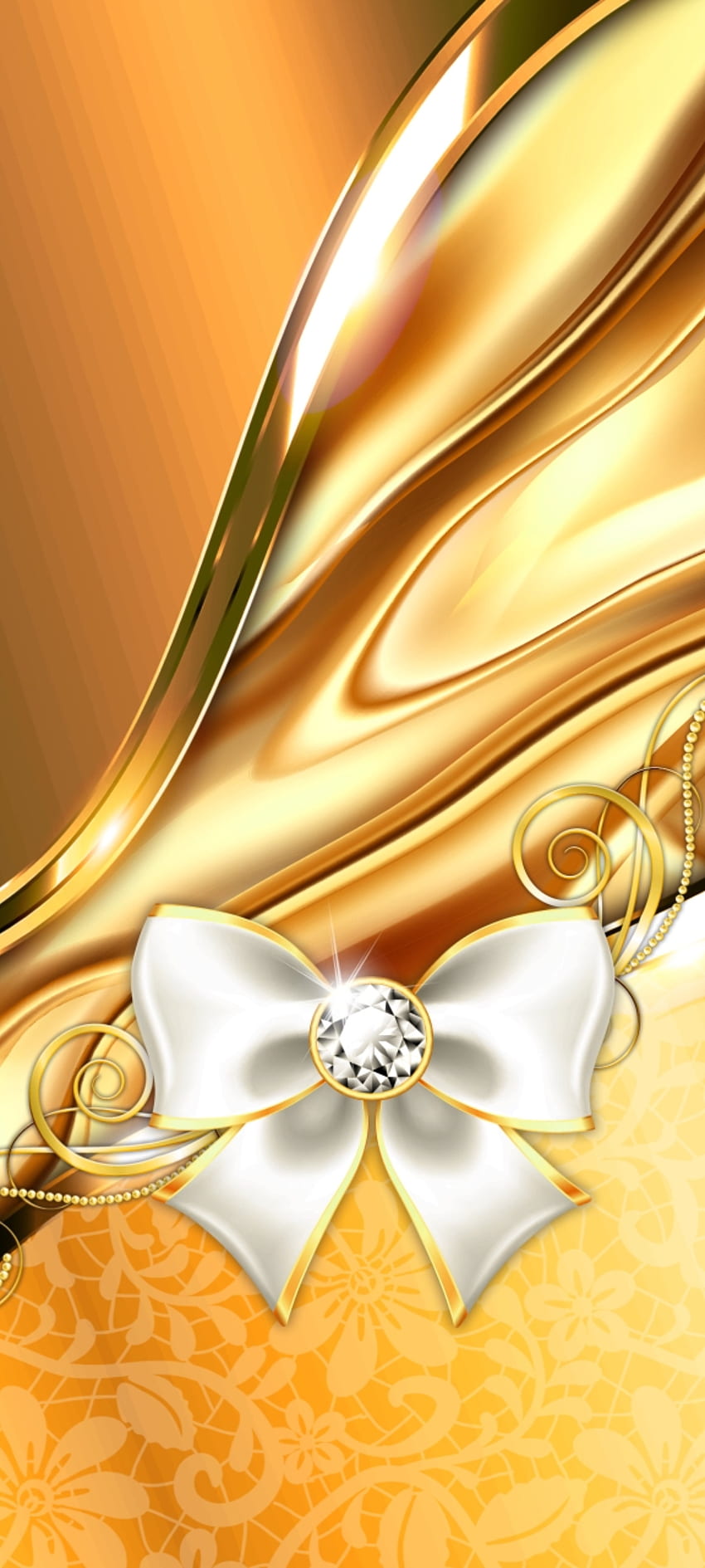 Wedding Gold, art, diamond, ribbon HD phone wallpaper