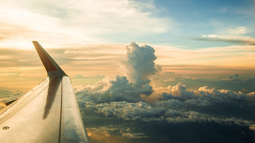 : Blick aus dem Flugzeugfenster, Flugzeug-Sonnenaufgang HD-Hintergrundbild