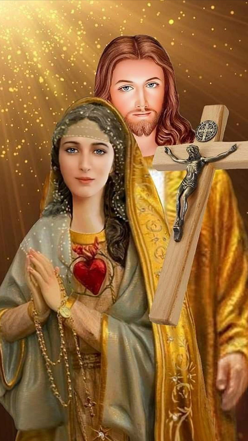 Jesus and Mary, mother mary, christ, beauty, cross, believe, son of god, pray HD phone wallpaper