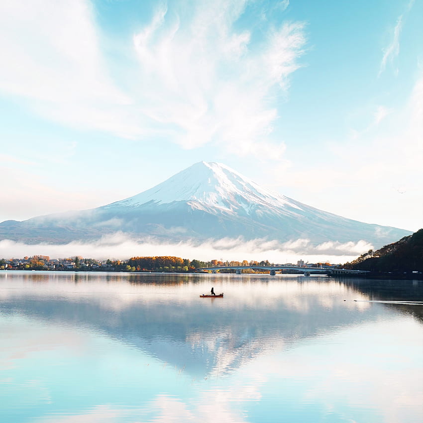 Планината Фуджи, синьо, светъл ден, езеро HD тапет за телефон