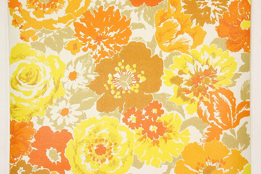 1970 Vintage Retro brązowe pomarańczowe i żółte kwiaty - Rosie's Vintage, Retro Orange Tapeta HD
