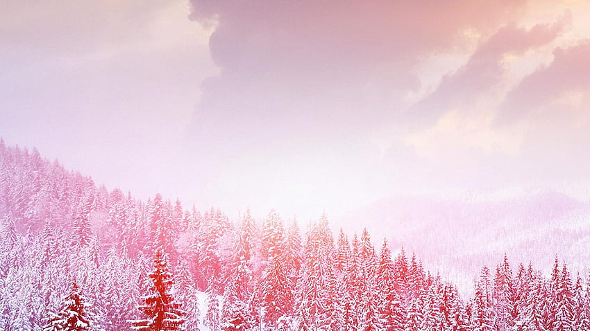 ภูมิทัศน์หิมะสีชมพูสวยงามฤดูหนาวสีชมพู วอลล์เปเปอร์ HD