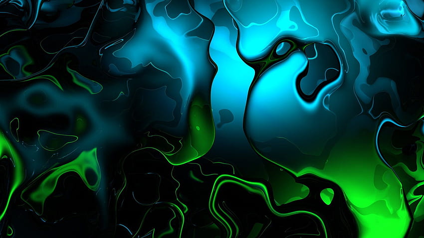 Digitale liquido blu, nero e verde, astratto Sfondo HD