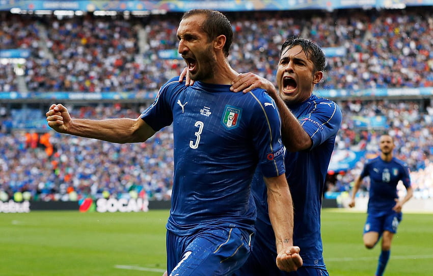 football, Italy, Italy, France, goal, players, players, football, player, cheers, Giorgio Chiellini, Giorgio Chiellini, The European Championship, national team, Euro 2016, Euro - for , section спорт, Italy Soccer HD wallpaper