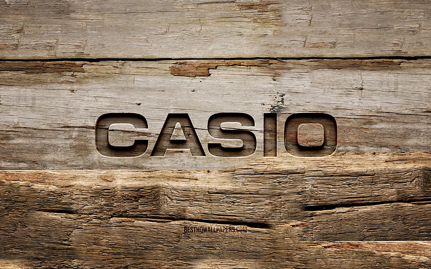 Logo in legno Casio, , sfondi in legno, marchi, logo Casio, creativo, sculture in legno, Casio Sfondo HD