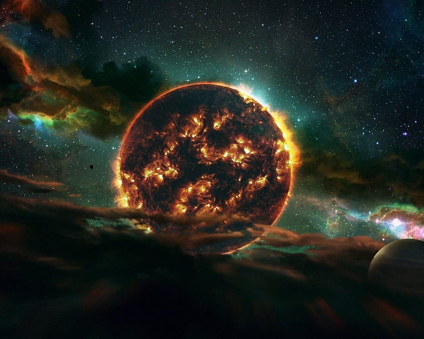 Earth Collapse, World In Fire, Nebula, Stars HD wallpaper