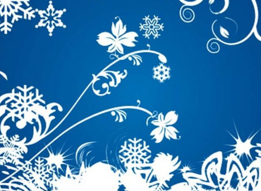 Snowflakes on blue, on blue, snowflakes, flowers HD wallpaper