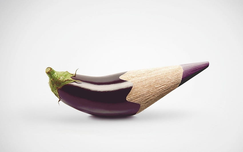 creative, eggplant, pencil, 3D, brinjal HD wallpaper