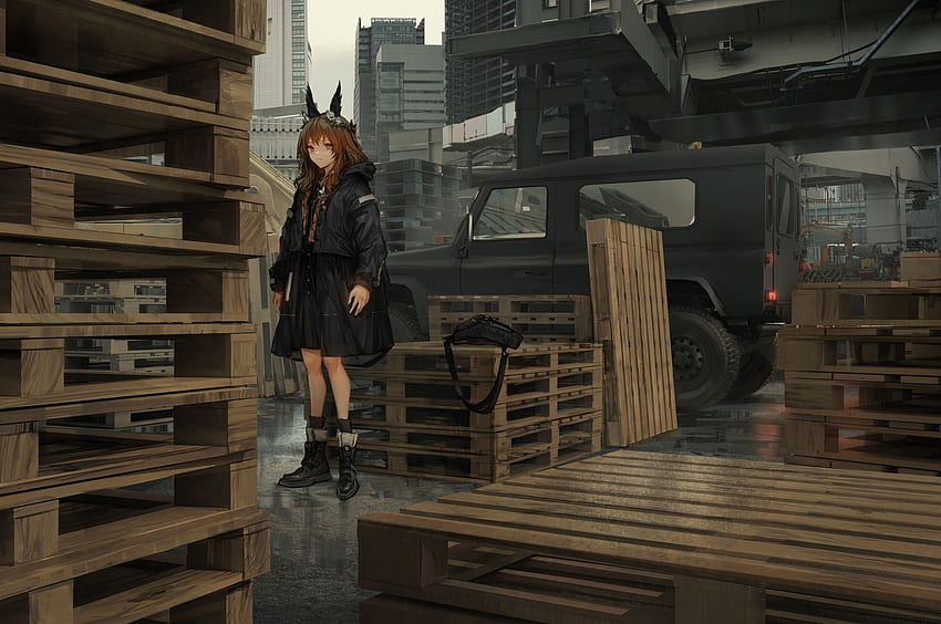 Anime Girl, Military Base, Storage, Heavy Vehicle for Chromebook Pixel HD wallpaper